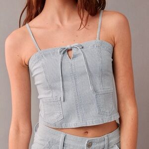NWT American Eagle Railroad Striped Convertible Denim Top - Small